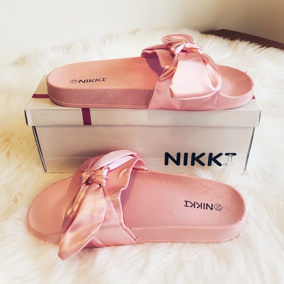 Nikki Shoes - (NIB) Nikki Pink Silk Bow Sliders